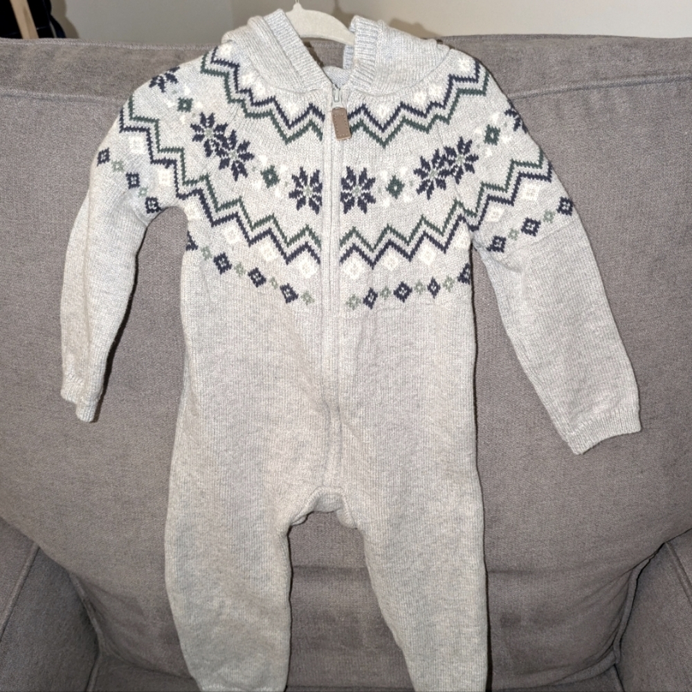 Carter's Gray and Navy Patterned Kids One Piece